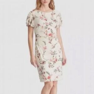 Lauren Ralph Lauren Latoya Floral Ruffle Sleeve Ruched Side Womens Dress Size 6